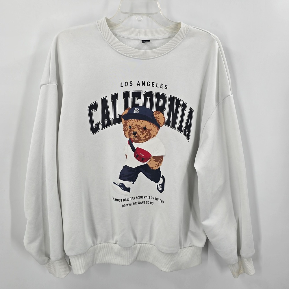 SHEIN Los Angeles California Teddy Bear Graphic Sweatshirt White Womens Size M